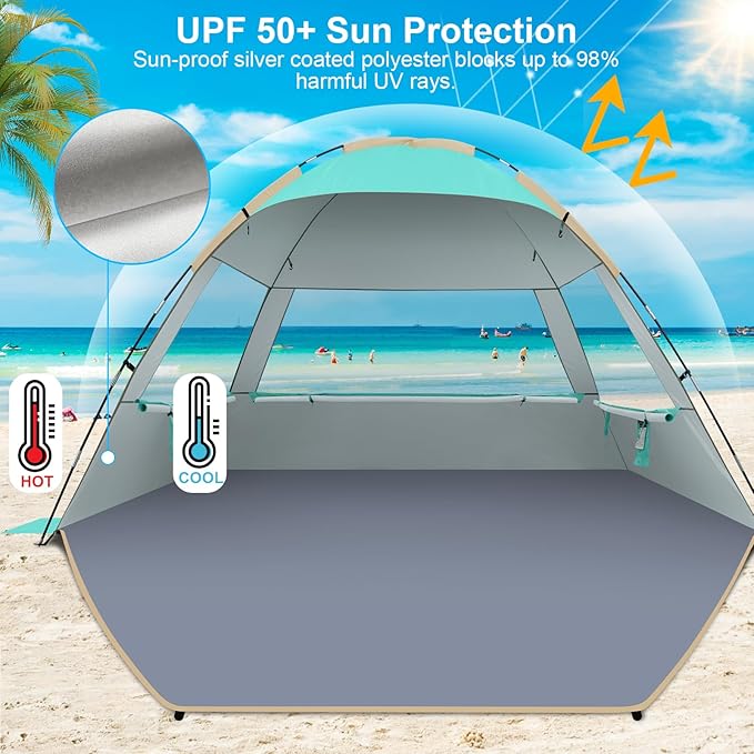 Gorich Beach Tent Sun Shelter for 3/4-5/6-7/8-10 Person with UPF 50＋ UV Protection, Lightweight & Easy Setup Beach Shade Canopy, Portable Beach Shade Tent Beach Cabana
