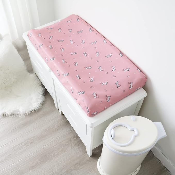 Changing Pad Cover for Girls 4 Pack, Comfy & Breathable Changing Table Cover for 32''x16" Changing Table Pads, Diaper Changing Pad Cover, Pink