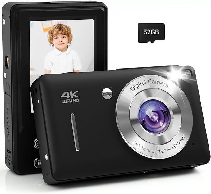 Digital Camera, 44MP FHD 1080P Camera for Kid with 16X Zoom Anti Shake, Compact Small Camera with 32GB SD Card, Digital Camera for Teens for Teens Girls Kids Adults(Black)