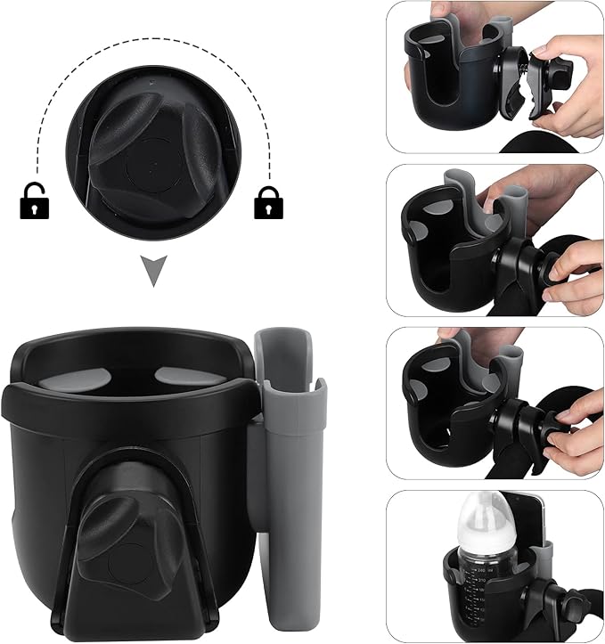 Accmor Stroller Cup Holder with Phone Holder, Bike Cup Holder, Universal Cup Holder for Uppababy Nuna Doona Strollers, 2-in-1 Cup Phone Holder for Stroller, Bike, Wheelchair, Walker, Scooter