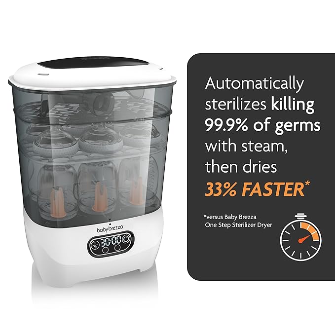 Baby Brezza Bottle Sterilizer and Dryer Advanced – 33% Faster - Largest Capacity Steam Sanitizer - Universal Sterilization Machine for All Bottles + Pump Parts - HEPA Air Filter