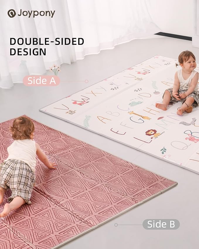 Baby Play Mat 71x79 Inch, 2 in 1 Fabric & XPE Dual-Sided Design Foldable Play Mats for Babies and Toddlers, Waterproof & Anti-Slip Baby Mat for Floor, Portable Baby Foam Crawling Mat with Travel Bag