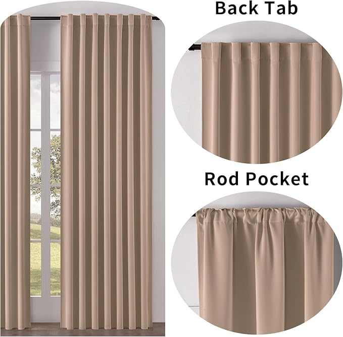 Joydeco Blackout Curtains 96 Inches Long for Bedroom, Thermal Insulated Black Out Curtains 2 Panels Set, Room Darkening Drapes for Living Room Window (W52 x L96 Inch, Khaki)