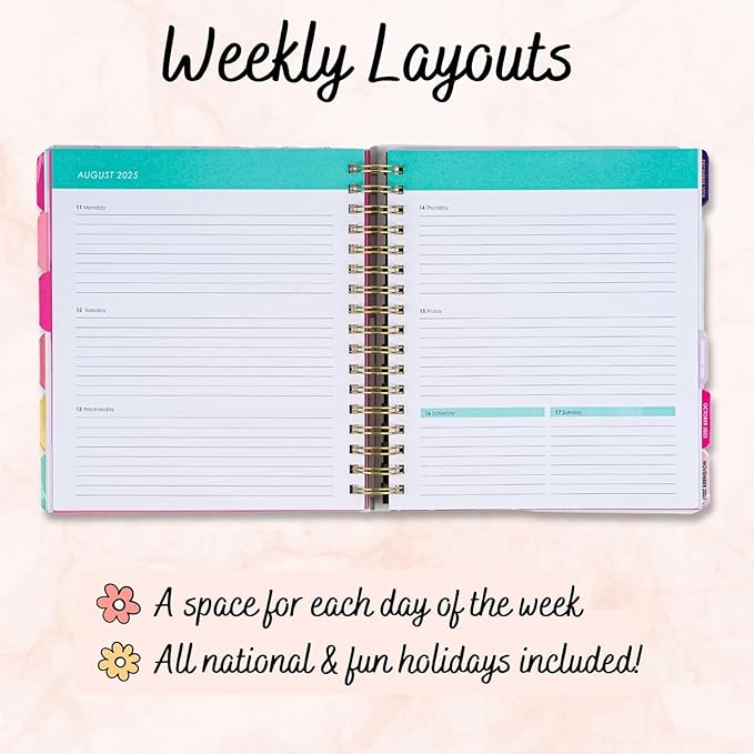 Votum 18-Month Day Large Planner, 2025-2026, Daily, Weekly & Monthly, January 2025 - June 2026, Blue Flowers - Appointment Book with 3 Sticker Sheets, Twin-Ring Binding, Notes Pages - School & Work