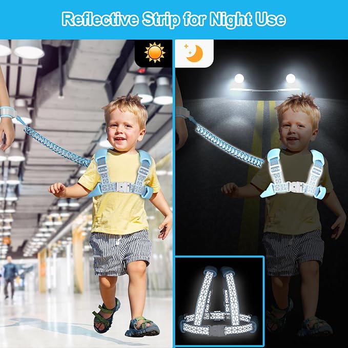 Accmor 3 in 1 Toddler Harness Leash, Reflective kids Harnesses with Anti Lost Wrist Link, Child Leashes with Lock for Boys Girls, Baby Walking Wristband Rope Protection Tether for Outdoor