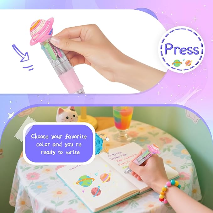 30Pcs Mini Multicolor Pens in One 4-in-1 Cute Pens Bulk for Kids, Ballpoint Pen for Birthdays and Children's Parties, Fun Gifts Assorted Ink Kawaii Pen(Space)