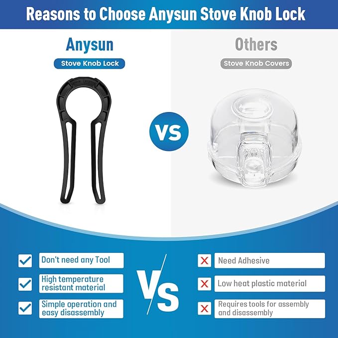 Gas Stove Knob Lock, Baby Proof Oven Knobs Covers Lock for Child Safety (5 Pack) Black…