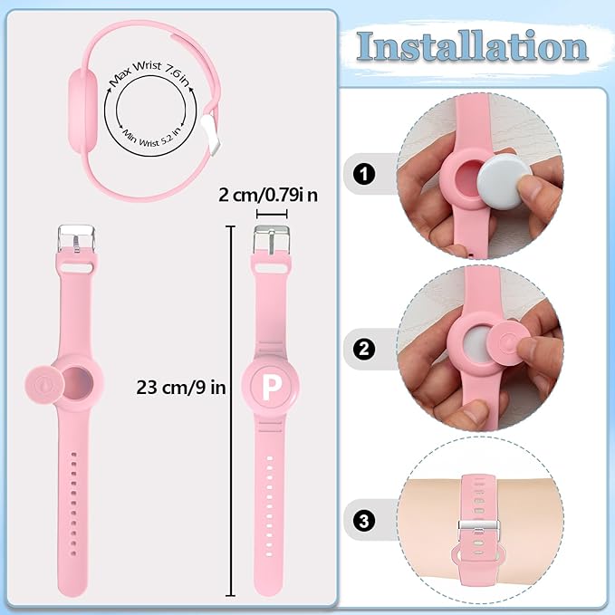Waterproof Bracelet for AirTag Kids, Personalized Initial Letter Hidden Holder Compatible with Air Tag, Silicone Case for Airtag Adjustable Anti-Lost GPS Tracker for Toddler Child Elder, P