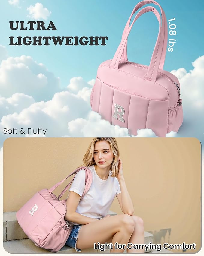 Tween Gift, Duffle Bag for Travel, Weekender Bags for Women，Initial Overnight Bag with Wet Pocket，Lightweight Travel Bags Personalized Gym Tote with Makeup Pouch