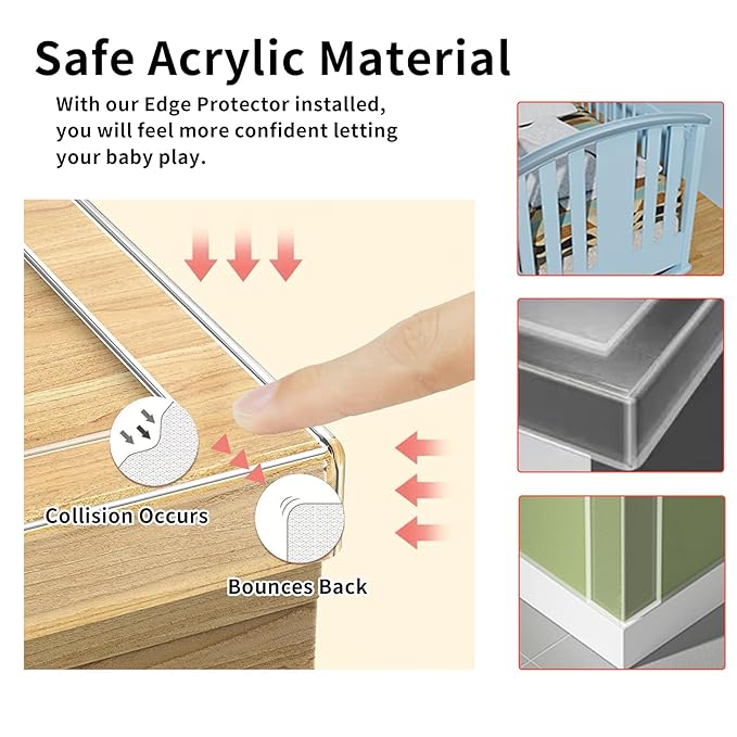 2Pack Baby Proofing Edge Protector for Baby,0.8in x 9.84ft,Clear Edge Protector Strip Sharp Edge Wrap Cover Tape,Corner Bumpers for Furniture,Crib Rail Covers for Teething