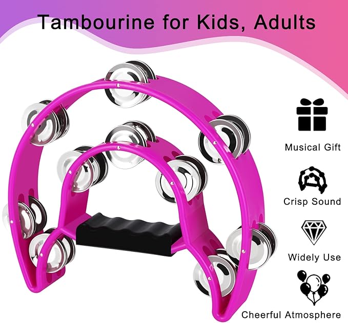 EastRock Double Row Tambourine,Metal Jingles Hand Held Percussion-Half Moon Tambourine for Adults, KTV, Party(Purple)