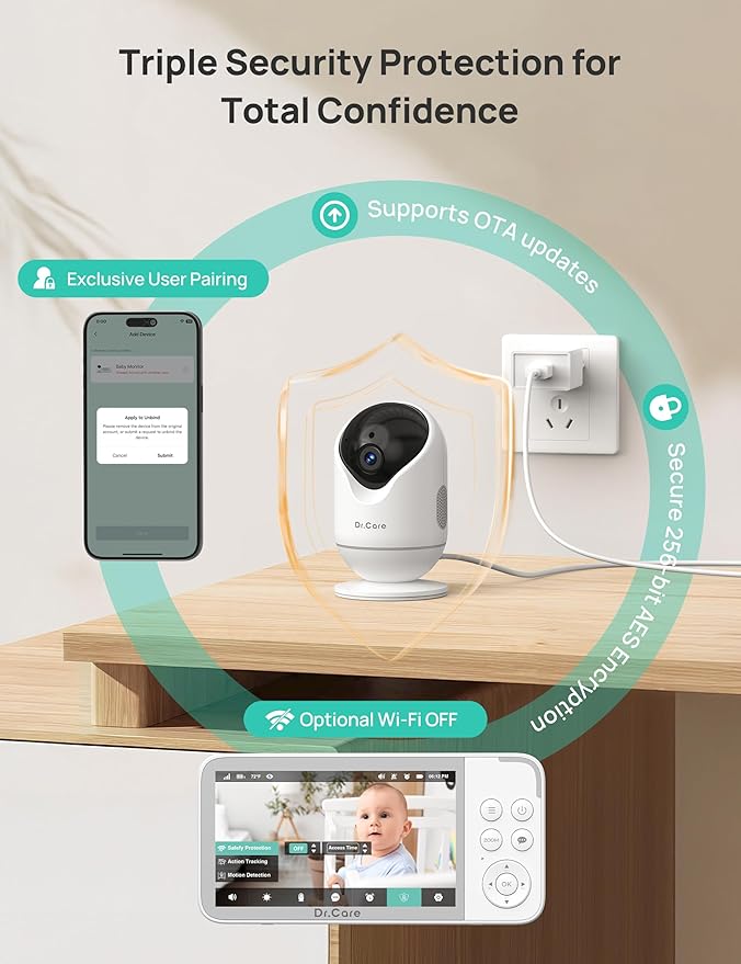 VistaView Smart WiFi Baby Monitor - 5” 1080P Split Screen & 2K Camera App Control, Cry & Motion Alerts, HD Night Vision, 5000mAh Battery, 2-Way Talk, Multi-User, Triple Security, 1279ft Range