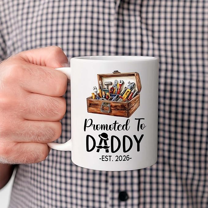 Customized Promoted To Daddy Ceramic Coffee Mug Gift For Daddy Grandpa Father EST 2026, Personalized Dad Accent Mug With Name & Year, First Time Dad White Coffee Cup, Future Papa Travel Mug 11Oz 15Oz