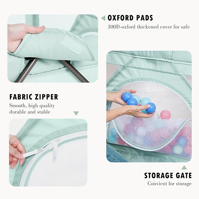 Baby Playpen Foldable, Playard for Babies and Toddlers, Portable Playpen Activity Center with 50 Balls+2 Handles for Travel, Indoor & Outdoor Play Pen with Mesh 50''x50''