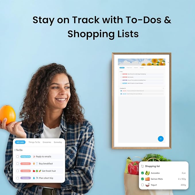 ApoloSign 21.5-inch Digital Calendar: Dual Mode Calendar with Google Play & Multi-calendar Sync, Electronic Planner & Chore Chart, Smart Touchscreen, Interactive Display for Family Schedules (Gray Wood, 21.5")