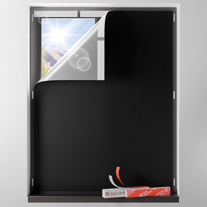 Sumobaby Blackout Curtains for Bedroom Portable 63"x48",No Drill Blackout Shades with Upgraded Hook&Loop Tapes,100% Black Out Window Cover,Thermal Insulated Blinds for Bedroom,Nursery(1 Panel,Black)