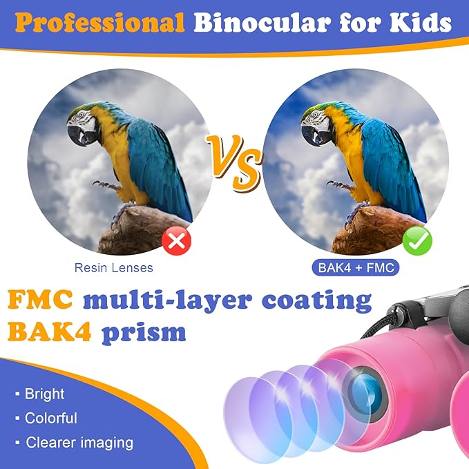 Obuby Real Binoculars for Kids Gifts for 3-12 Years Boys Girls 8x21 High-Resolution Optics Compact Toy Binocular for Bird Watching,Travel, Camping