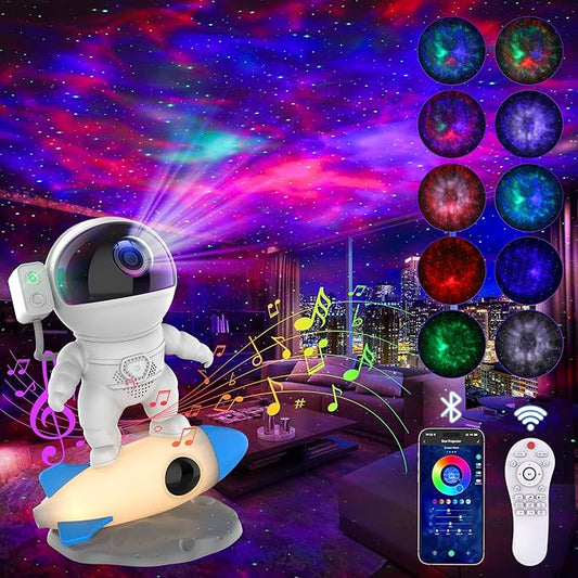 Astronaut Galaxy Projector for Bedroom, Star Projector Galaxy Light with App & Remote Control, White Noises, Bluetooth Speaker, Rocket Night Light for Kids, Ceiling, Gifts, Room Decor