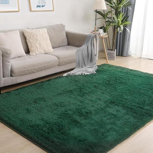 Fluffy Area Rug, 4x6 Green Rugs for Bedroom, Soft Plush Area Rugs for Living Room, Non-Slip Indoor Carpet for Nursery, Study Room, Playroom, Home Decor