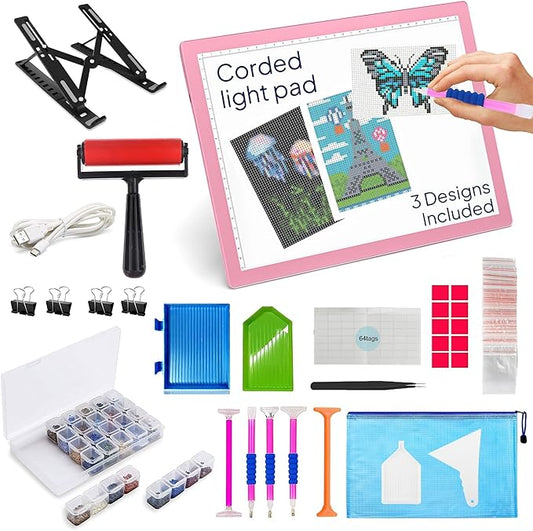 iVyne Corded A4 Light Pad for Diamond Painting & Art Projects – LED Light Board with Diamond Art Accessories – Ultra-Thin & Portable Diamond Dot Light Board, Perfect for Artists - Pink