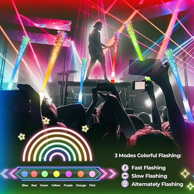 74 PCS Glow Fiber Wands Sticks, LED Light Wands, Glow in The Dark Party Supplies, Fiber Optic Wands, LED Flashing Sticks, Fiber Optic Light Wand Stick for Party, Wedding,Halloween and New Year