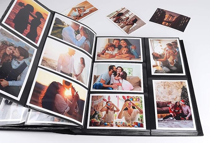 RECUTMS Photo Albums 4x6 Holds 600 Photos Black Pages Large Capacity Leather Cover Family Baby Photo Album Books Horizontal and Vertical Photos (Red)