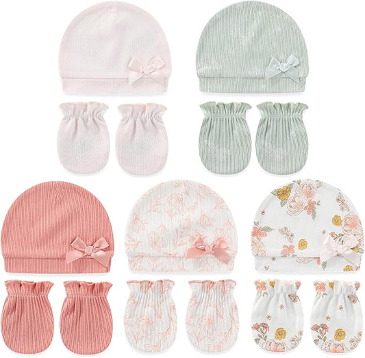 Cute Baby Girl Hats Mittens Set 10-Pack New Born Boy Caps Gloves Suit 0-6 Months Infant Accessories