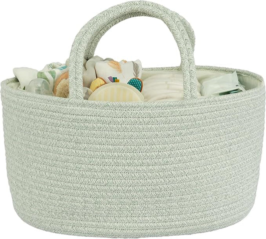 Diaper Caddy Organizer Cotton Rope Baby Basket Nursery Storage and Portable Tote Bag for Car Ideal Baby Shower Gifts and Registry Must-Have for Newborn Essentials Large light green