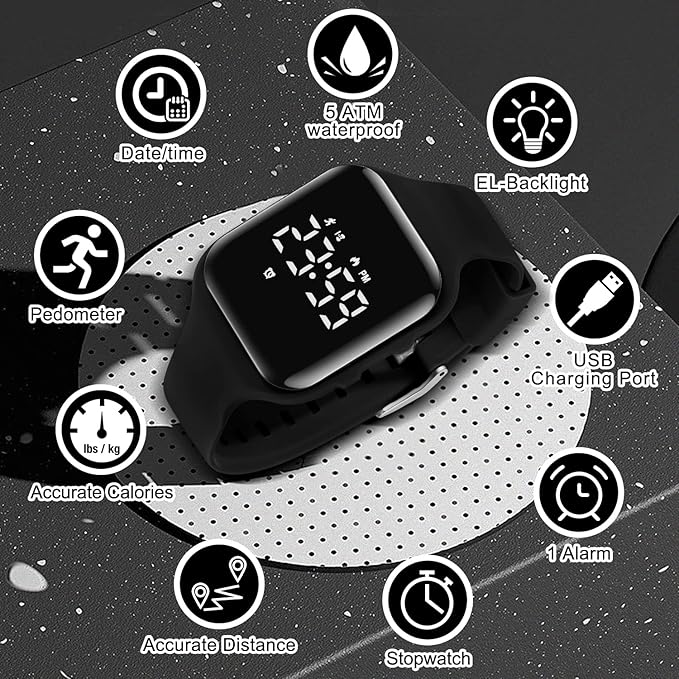 Kids Watches for Girls Boys Digital Sport Watch with Step Counter Pedometer Vibration Alarm Clock, No App Waterproof Fitness Tracker Kids Watch Boys Girls Teens Students Ages 5-16