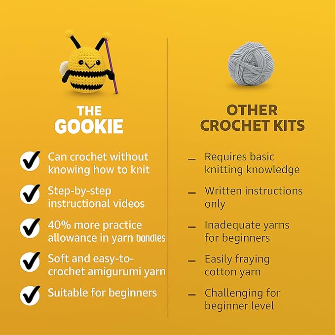 THE GOOKIE Amigurumi Crochet Kit for Beginners – DIY Crochet Kit with Yarn, Hook, Eyes & Stuffing – Easy Starter Set with Video Tutorials – Cute Plush Toy Craft Gift for Kids, Teens & Adults (Bear)