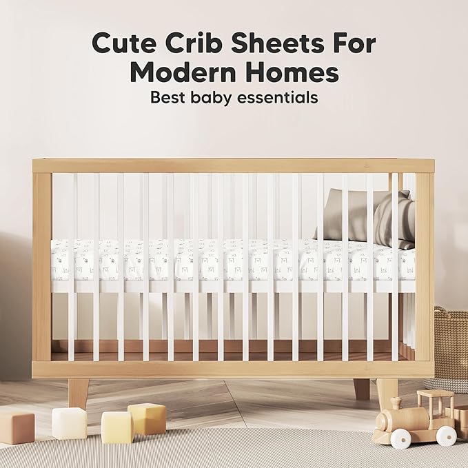 KeaBabies 2-Pack Organic Crib Sheets for Boys, Girls - 52x28 Fitted Crib Mattress Sheet Neutral, Breathable Jersey Cotton Cover for Baby Bed, Toddler Mattress, Soft & Cute Prints (Bumble Bear)
