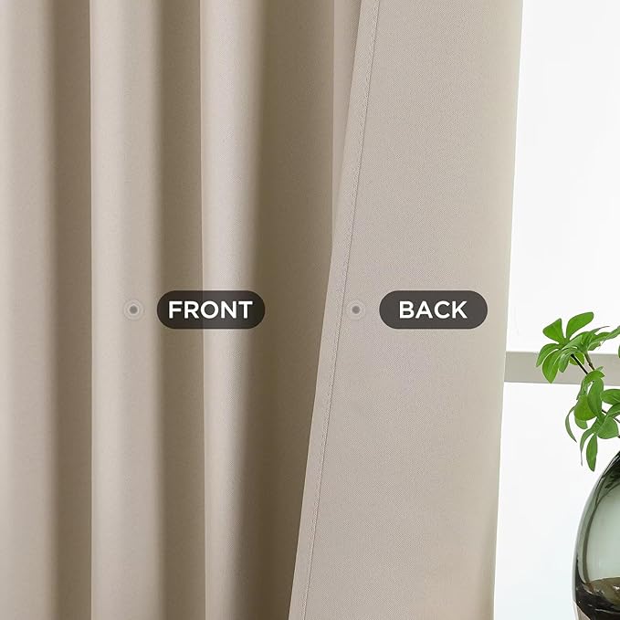 Joydeco Blackout Curtains 108 Inches Long, Thermal Insulated Black Out Curtains 2 Panels Set, Room Darkening Drapes for Living Room Window Rod Pocket Back Tab (W52 x L108 Inch, Light Beige)