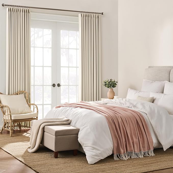 KEQIAOSUOCAI Pinch Pleated Curtains 105 Inches Long,Memory Shape Room Darkening Soundproof Window Curtains with Hooks for Bedroom Living Room Track System 100 x 105 x 2 Panels Cream Beige