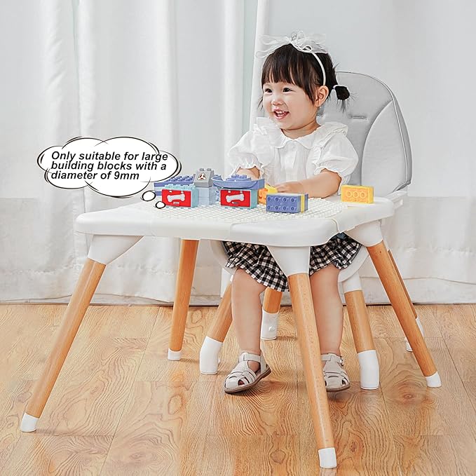 Gofirst 6 in 1 Baby High Chair,Convertible Wooden High Chairs for Babies and Toddlers,Infant Dining Booster Seat,Building Block Table/Baby Highchair 4-Position Removable Baby Feeding Chair