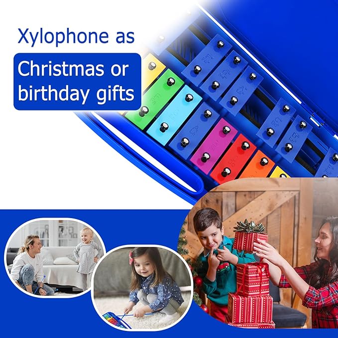 EASTROCK Xylophone, 25 Notes Glockenspiel Xylophone for Kids, Professional Xylophone Instrument Music Teaching, Gifts, JDXPE-25NC-DBL