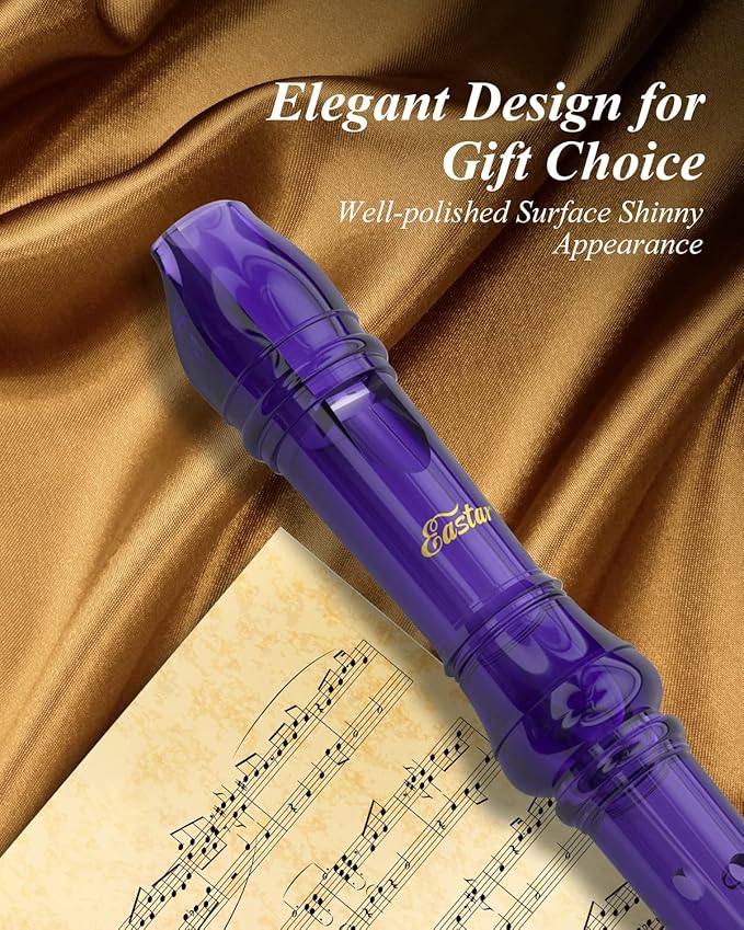 Eastar Soprano Recorder Instrument for Kids Students Beginners, German fingering C Key with Cleaning Kit, Storage Bag, Fingering Chart, ERS-1GPu, Purple, School-Approved