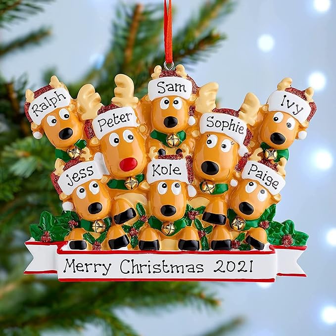 Personalized Christmas Ornaments 2025 Family of 2/3/4/5/6/7/8 Deer Christmas Ornaments Custom Name Customized Gifts for Xmas Tree,Family of 2