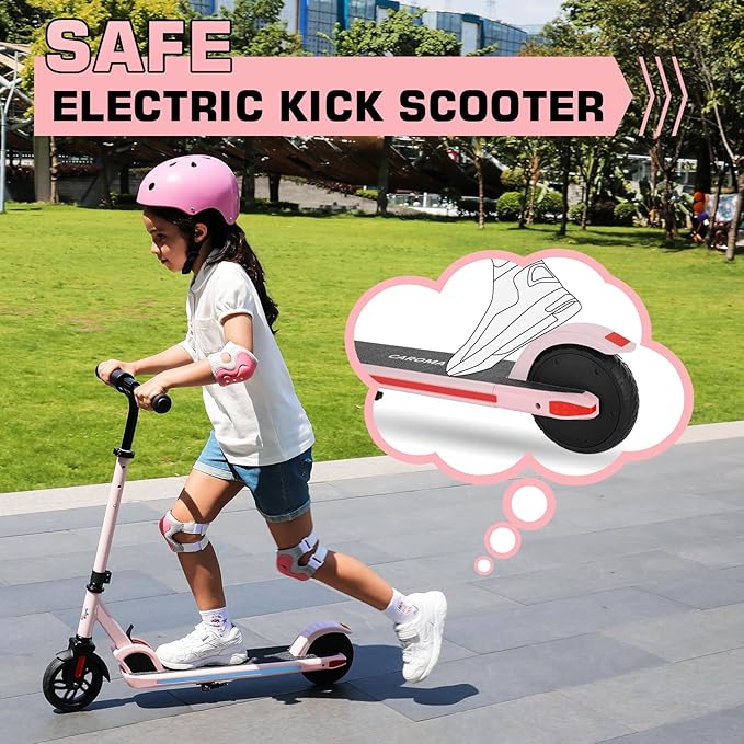 Caroma Electric Scooter for Kids Ages 6-12,150W/180WMotor,10 MPH Max Speed & 7 Miles,Colorful Lights,Adjustable Height & Speed,LED Display,Foldable Kids Electric Scooter 132 Lbs Max Load,Idea Gift