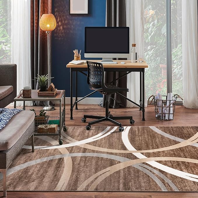 Rugshop Modern Wavy Circles Design Area Rug 7' 10" x 10'2" Brown