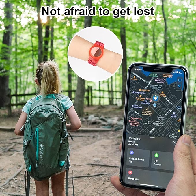 Kids Wristband Compatible with Apple AirTag, Protective Case for Air Tag GPS Tracker Holder with Nylon Bracelet, Adjustable Anti Lost Watch Band for Toddler Child Elder(Red)