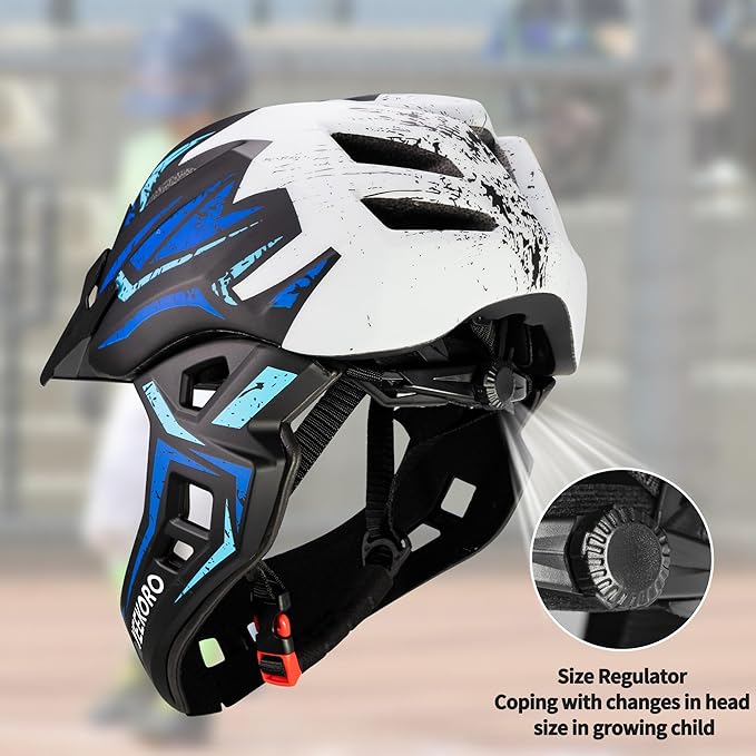 Kids Bike Helmet with Chin Guard, Adjustable Detachable Children’s Full Face Helmet for Girls and Boys, Cycling Helmets Skateboard, Scooter