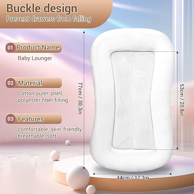 Baby Lounger, Baby Lounger for Newborn 0-12 Months, Portable Infant Lounger Soft Cotton Breathable for Home & Travel (Beige)