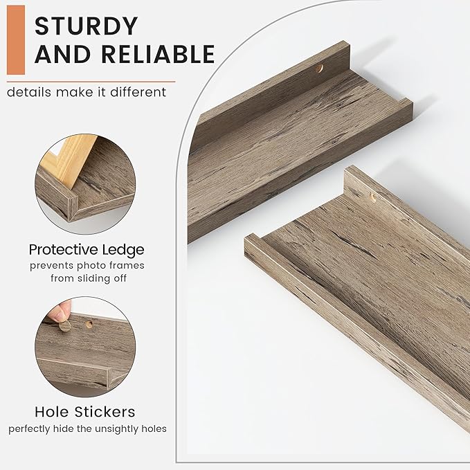 Floating Picture Ledge Shelves for Wall Set of 4, 36 Inch Wall Shelves with Lip Long Large Nursery Book Shelf for Toys Storage Kids Bookshelf Wall Mounted Living Room Bedroom Decor Frames