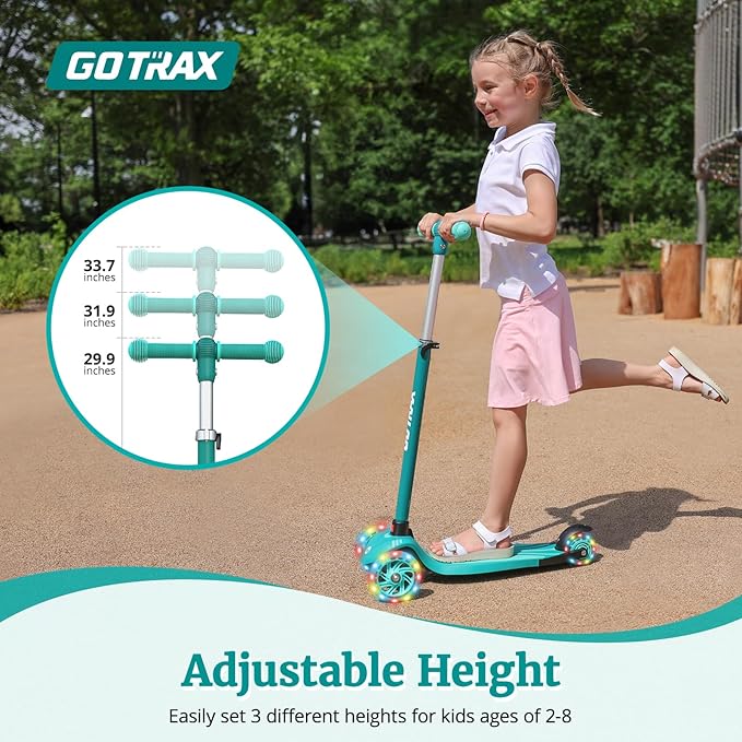 Gotrax KS1 Kids Kick Scooter, LED Lighted Wheels and 3 Adjustable Height Handlebars, Lean-to-Steer & Widen Anti-Slip Deck, 3 Wheel Scooter for Boys & Girls Ages 2-8 and up to 110 Lbs