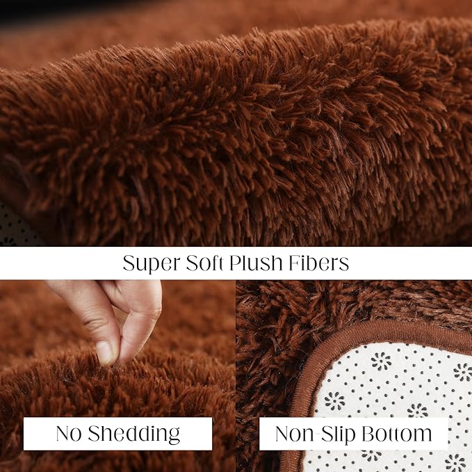 Luxury 4x6 Area Rug, Ultra Soft Rugs for Living Room, Plush Carpet Rugs for Bedroom, Non-Slip Indoor Rug for Nursery, Study Room, Playroom, Home Decor, Brown