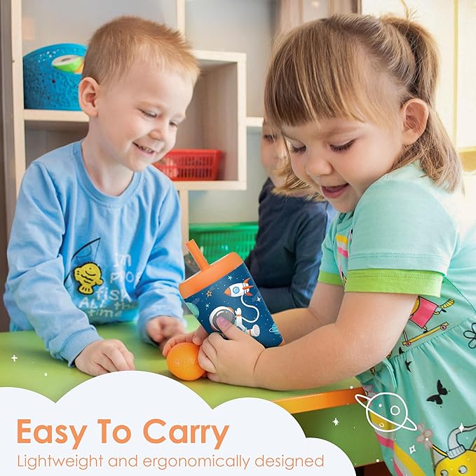 Kid Insulated Stainless Steel Tumbler with Silicone Straw, 12oz Sippy Cup for Kids (Astronaut)