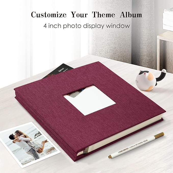 Spbapr Large Photo Album Self Adhesive 3x5 4x6 5x7 8x10 Pictures Magnetic Scrapbook 40 Blank Pages Linen Cover DIY Album with A Metal Pen