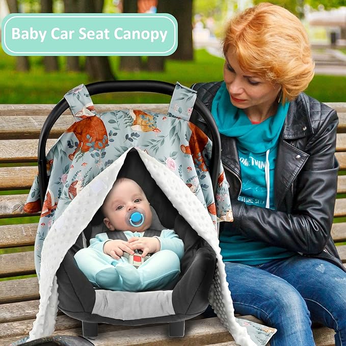 TANOFAR Car Seat Cover Baby, Carseat Covers Baby Boy Girl, Peekaboo Opening Infant Car Seat Cover for Winter, Warm & Cozy, Woodland Animals