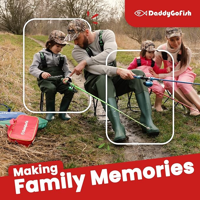 DaddyGoFish Kids Fishing Pole - Rod Reel Combo Tackle Box Starter Set - First Year Small Gear Kit for Boys Girls Toddler Youth Age Beginner Little Children