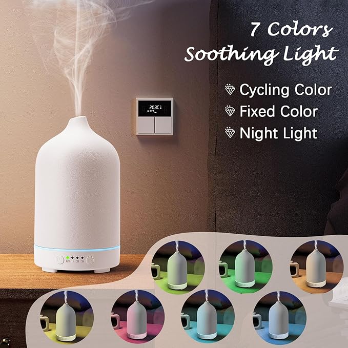 Diffuserlove Ceramic Diffuser 250ML Essential Oil Diffusers Aromatherapy Essential Oil Diffuser for Room Air Diffuser for Home Bedroom Stone Diffuser (White Big Size 250ml)